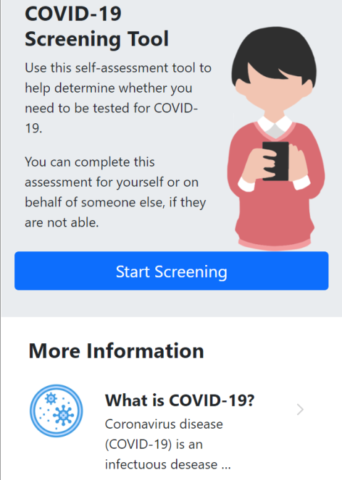 Covid 19 screening tool screenshot